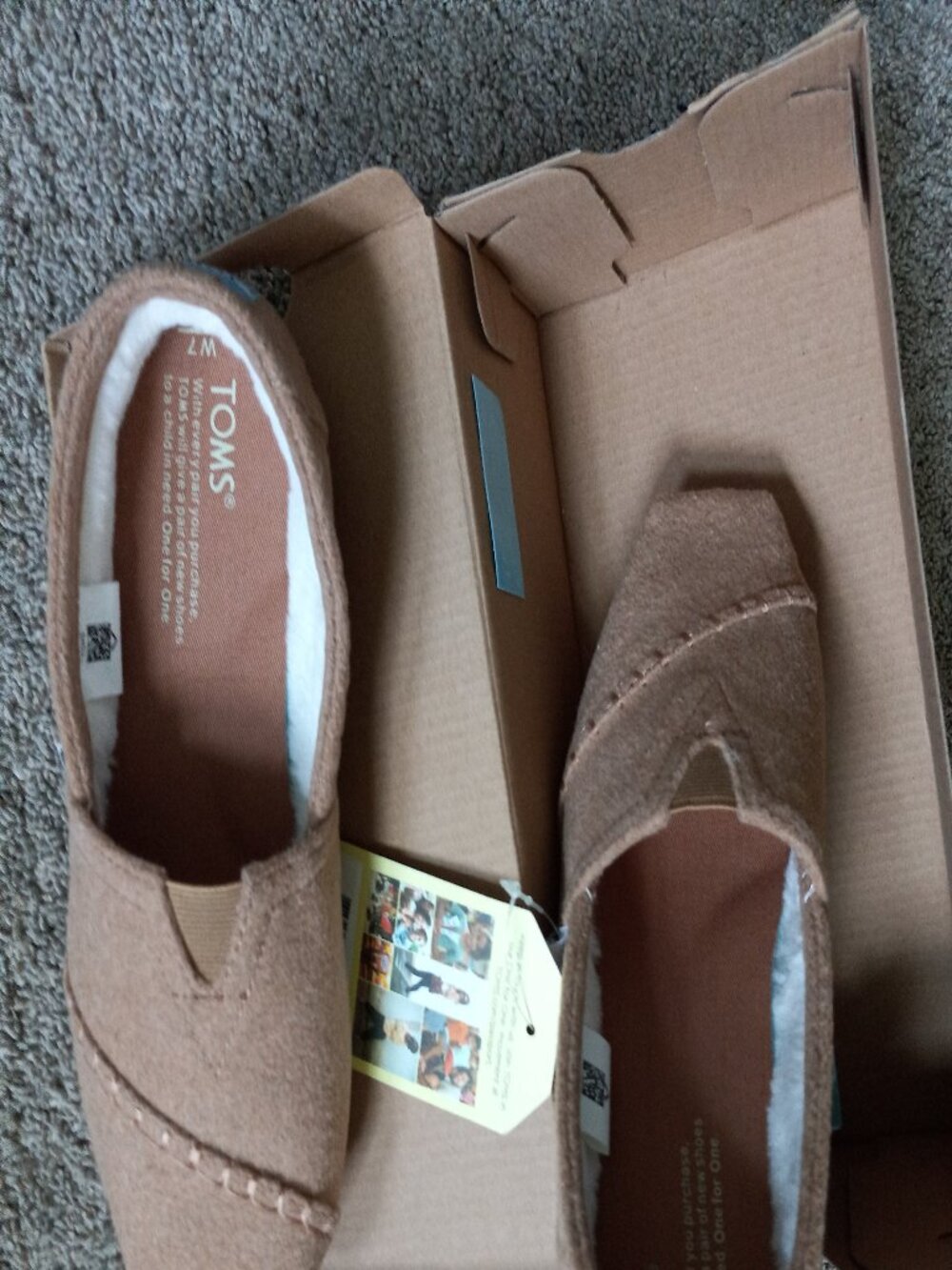 Toms Classic Toffee Wool/Faux Shearling Flat 7 New